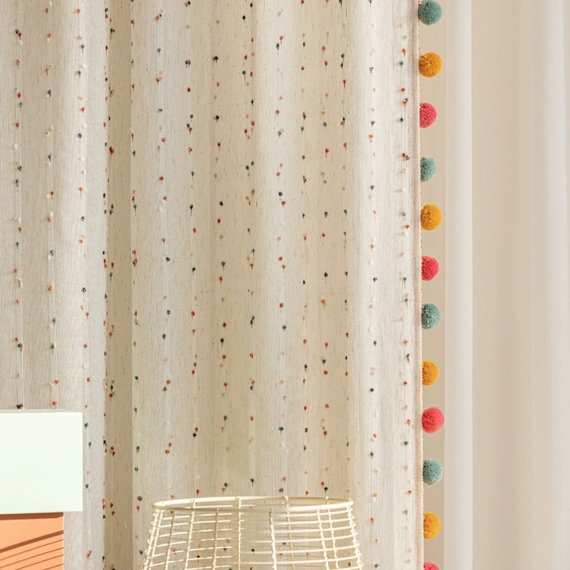 Nuevo retro algodón lino arco iris azúcar frijol hilo crema viento dormitorio sala de estar sala de niños lino cortina de ventana