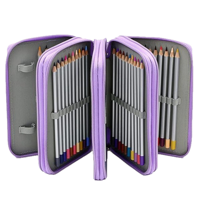 Estuche minimalista japonés de PU con 72 agujeros y 4 capas para estudiantes, bolsa de almacenamiento vertical para dibujo, venta al por mayor transfronteriza.