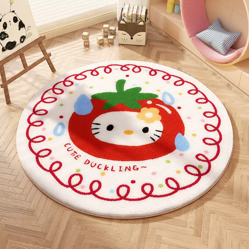 卡通蝴蝶结圆形圆形仿羊绒地毯家用沙发书房圆毯女孩卧室床边毯