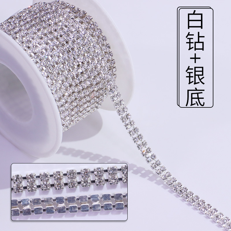 双排手工爪链金银底电镀金属 AB水钻爪链服装辅料礼服DIY爪钻|undefined