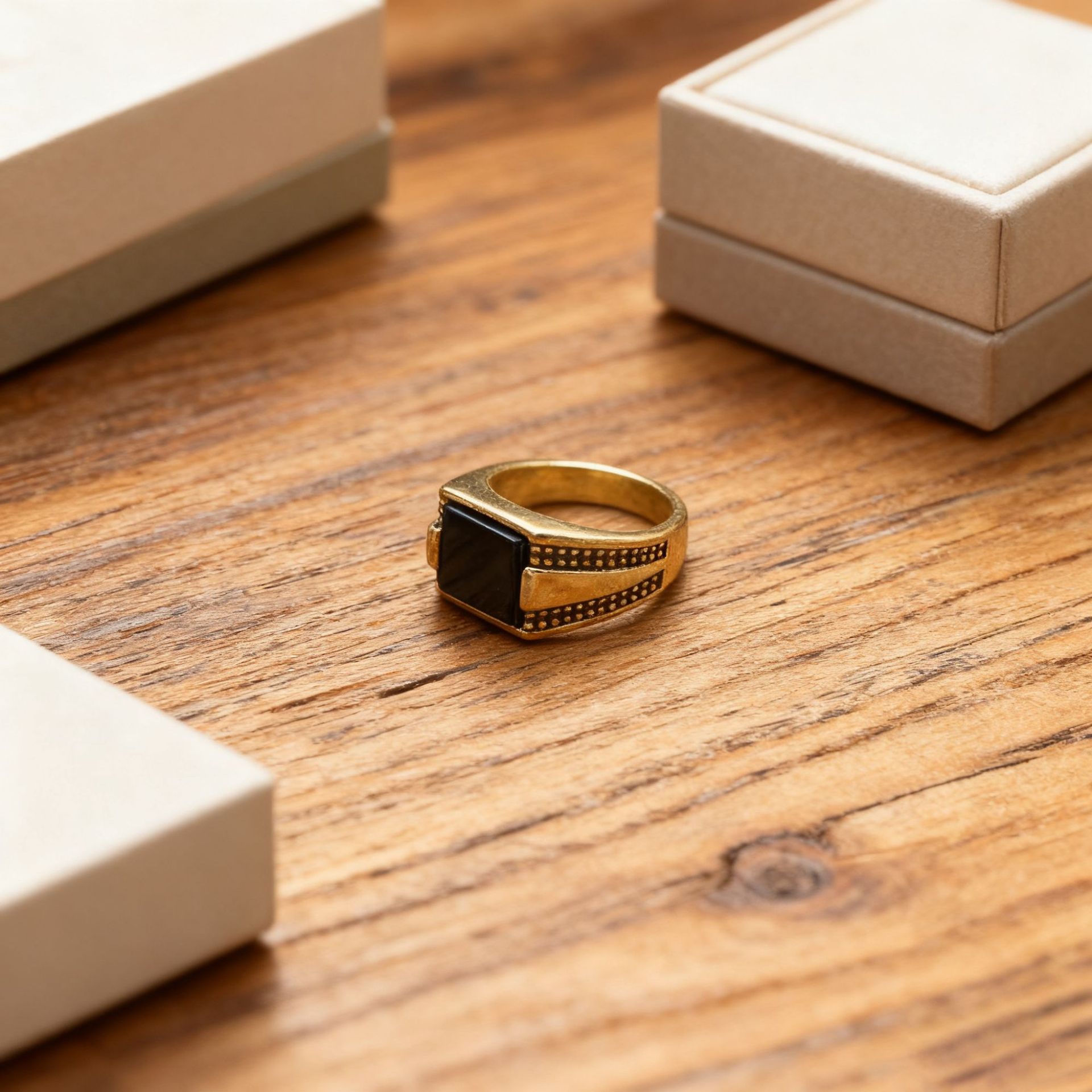 Cross-border European And American Geometric Black Titanium Steel Gold Ring, Men's Personalized Fashion Ring With A_voghion.com