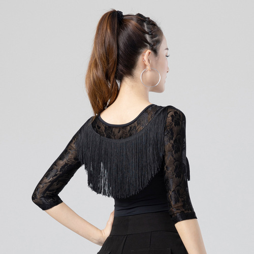 Latin dance tops for women, new bright color practice clothes, jumpsuits, autumn and winter tassels, national standard modern dance clothes, performance clothes