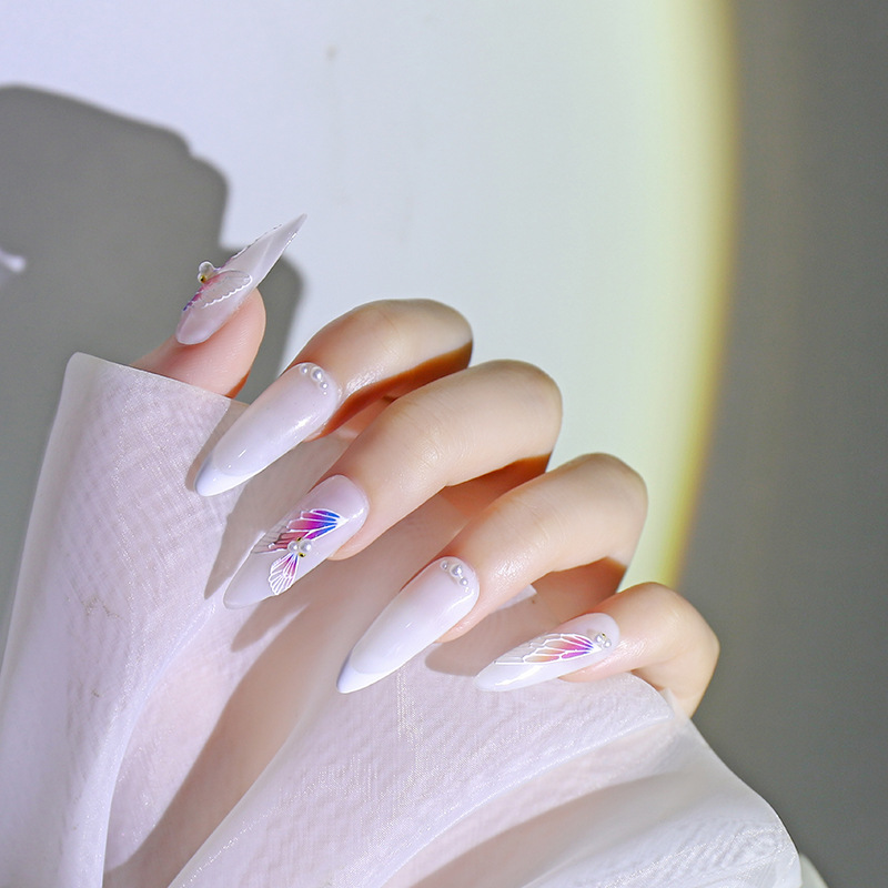 Japonés en línea celebridad nuevas pegatinas de uñas ala adhesivo tridimensional 5D uñas tridimensional alivio alas yeso blanco y negro