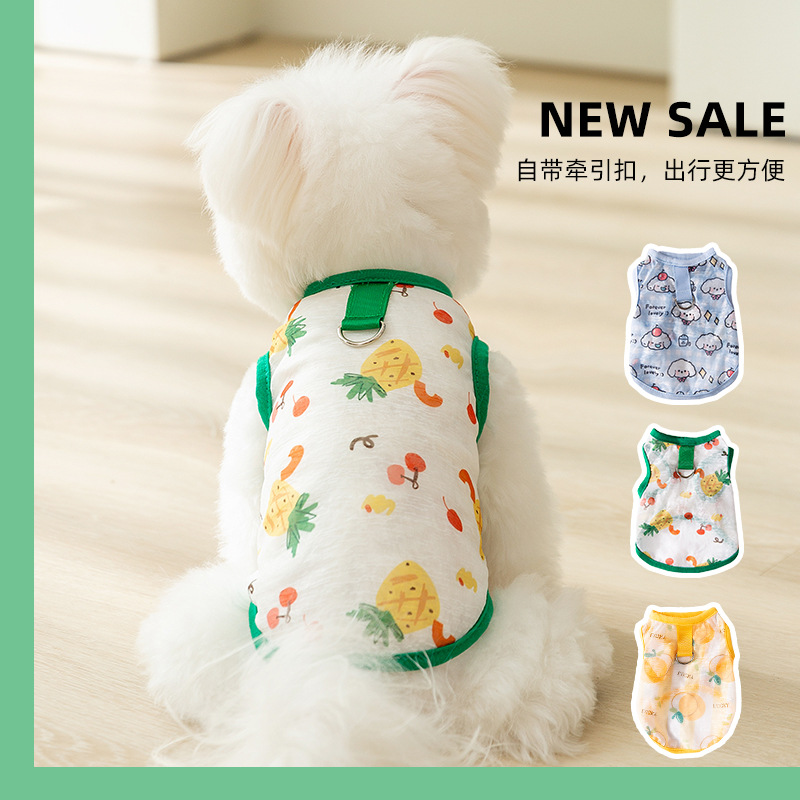 Primavera y verano perros delgados transpirables piña fruta chaleco de dibujos animados de dos patas gatos que osos peluche ropa de perro mascota