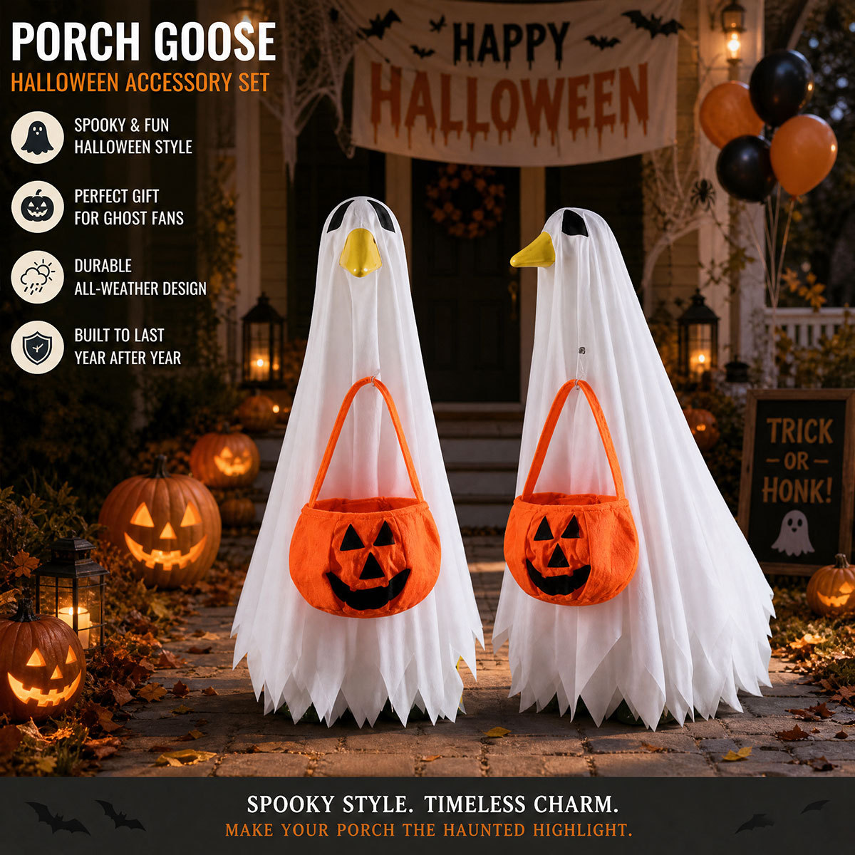 Halloween porche de 23 pulgadas gansos vestidos fantasmas calabazas modelado patio al aire libre decoración de césped adornos image 5