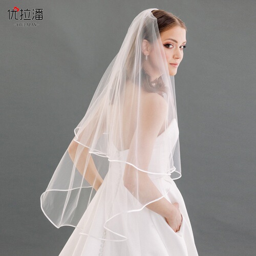 Ulapan Amazon's new wedding dress bridal hemmed double layer veil elegant retro irregular mesh V97
