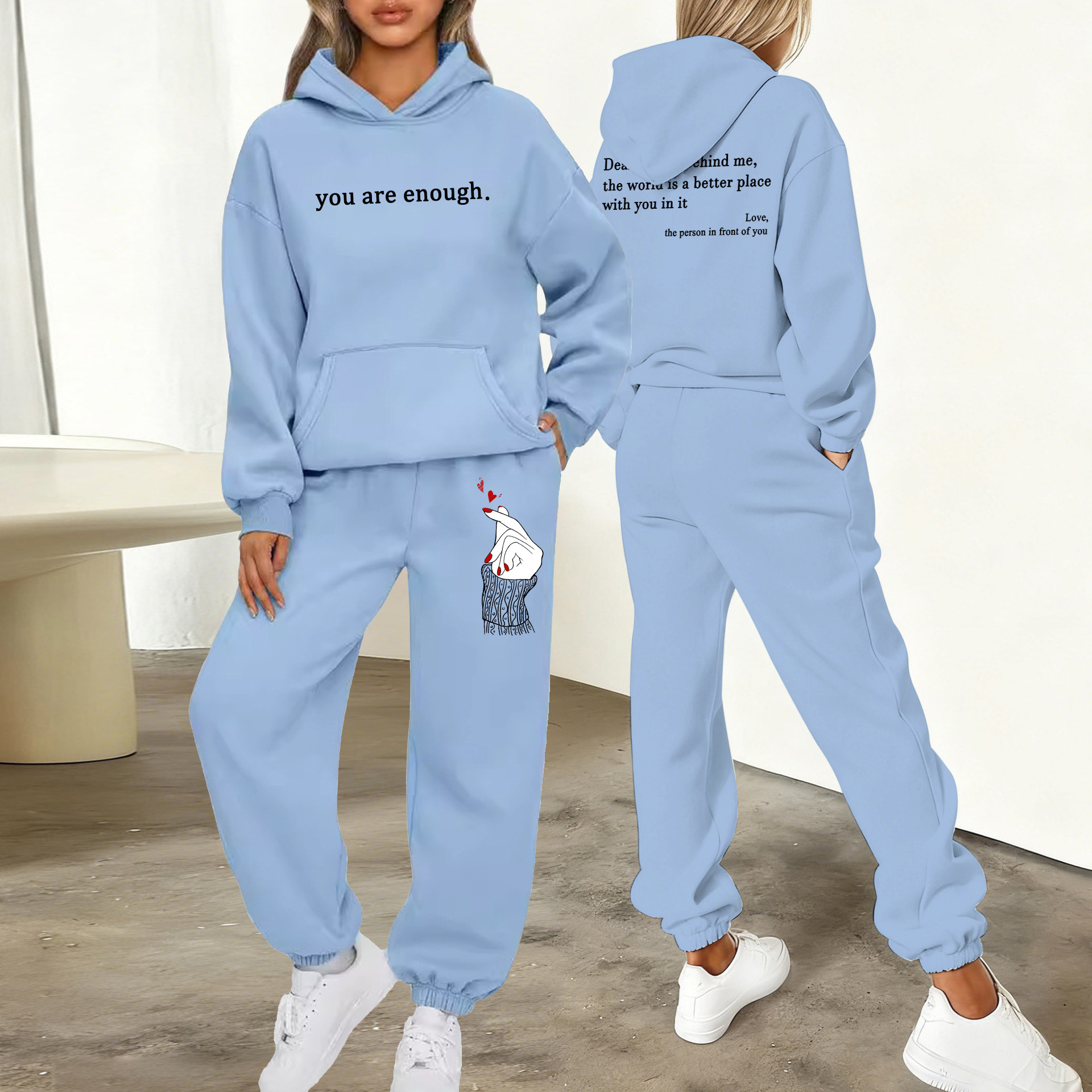 European And American Style Sporty Casual Hooded Sweatshirt Set for Women Long Sleeved Quarter Length Fashion New 2026_ecoleips.com