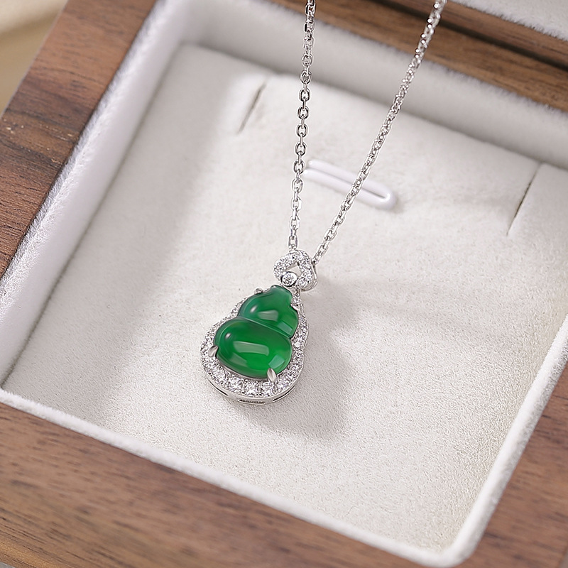 Mặt dây chuyền bạc S925 hình đồng xu Phúc Lộc Bầu đa năng phong cách retro — Mẫu ngọc nước xanh (mặt dây chuyền đơn không bao gồm dây chuyền)