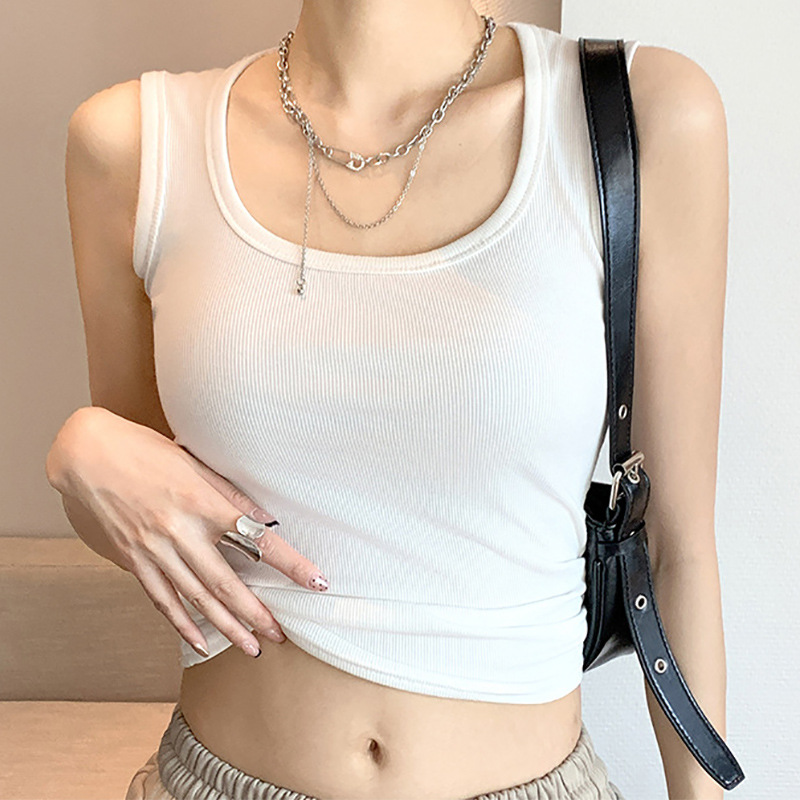 Camisole Women's Inner 2025 여름 새로운 스타일 외부 덮음 덮음 I 형 퓨어 코튼 와이드 어깨 스트랩 탑 트렌디