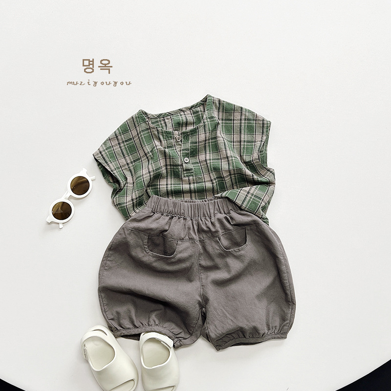 Estilo coreano japonés chaleco a cuadros sin mangas para niños verano hombres y mujeres nuevo bebé personalidad algodón superior moda infantil