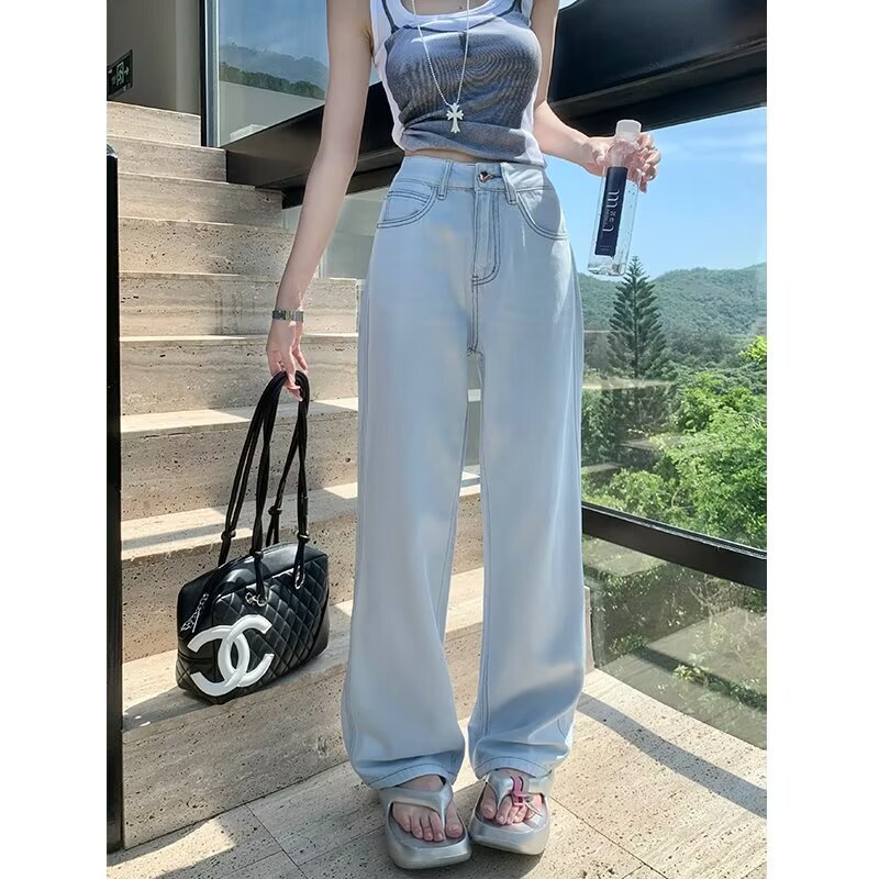 plus size Summer New High Waist Slimming Tencel Denim Straight Leg Pants Women's Thin Loose All-match Mop Pants plus size Summer New High Waist Slimming Tencel Denim Straight Leg Pants Women's Thin Loose All-match Mop Pants