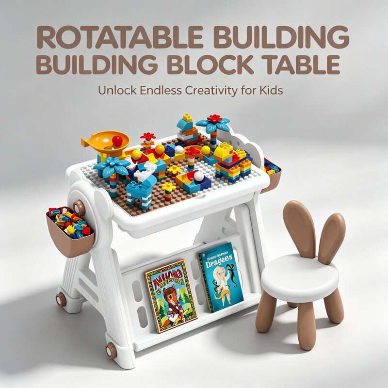 Cross-border compatible large-sized building block table, large-piece assembly educational children's toy, multifunctional learning and play table for babies Cross-border compatible large-sized building block table, large-piece assembly educational children's toy, multifunctional learning and play table for babies