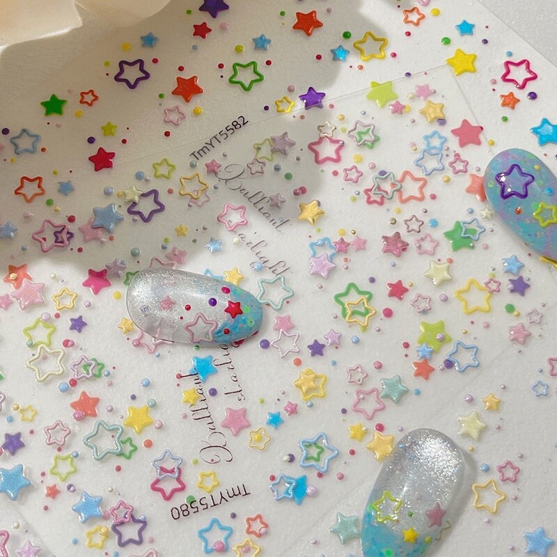Nail Art Stickers Colorfulful Stars Spring and Summer Dopamine Cute Five-Pointed Star Nail Art Stickers Shell Light High-End Stickers