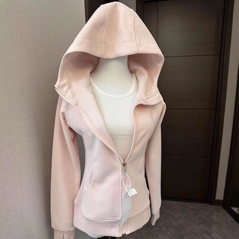 双层帽 修身运动外套女秋冬跨境欧美风新款收腰显瘦连帽拉链卫衣|undefined