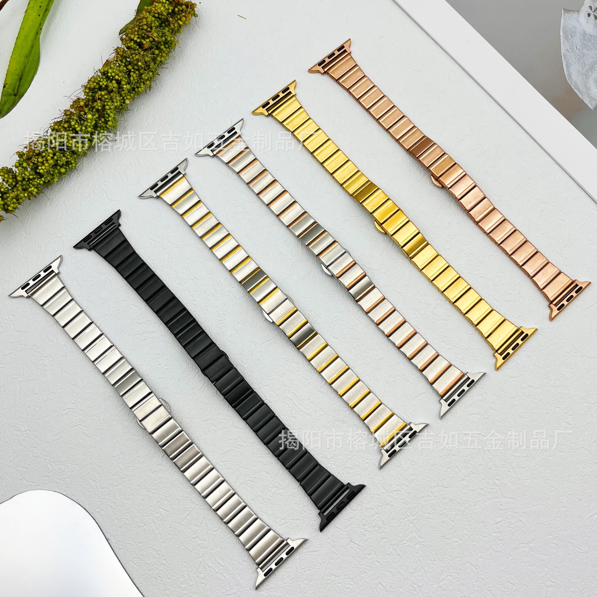 25新款一珠竹节小蛮腰蝴蝶扣表带适用苹果iwatch7/8/9/10 SE手表