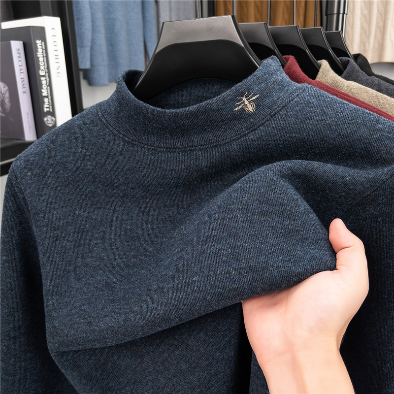 Factory direct sales: winter half-turtleneck men's sweater, thickened for warmth, knitted base layer, embroidered solid color men's clothing Factory direct sales: winter half-turtleneck men's sweater, thickened for warmth, knitted base layer, embroidered solid color men's clothing