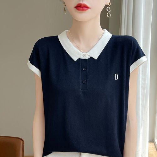 Women's Summer Top, Mother's Stomach Covering, Stylish Small Shirt, Plain Color, Slimming Casual, Stand-up Collar, Large Size Loose T-shirt