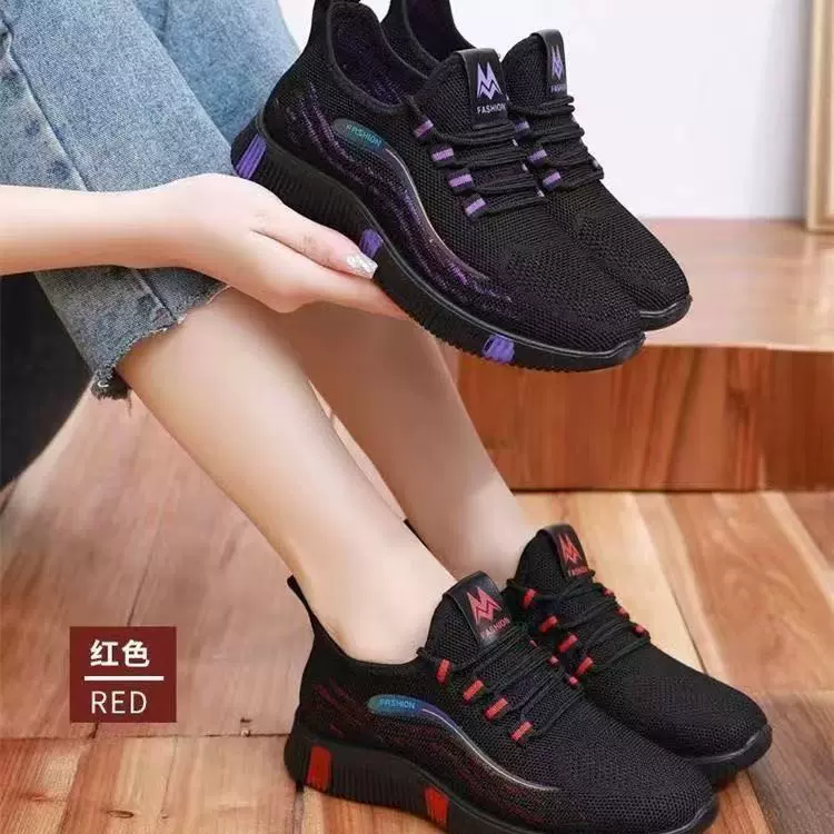 2025新款休闲飞织运动鞋女网面透气老北京步鞋中老年妈妈健步鞋