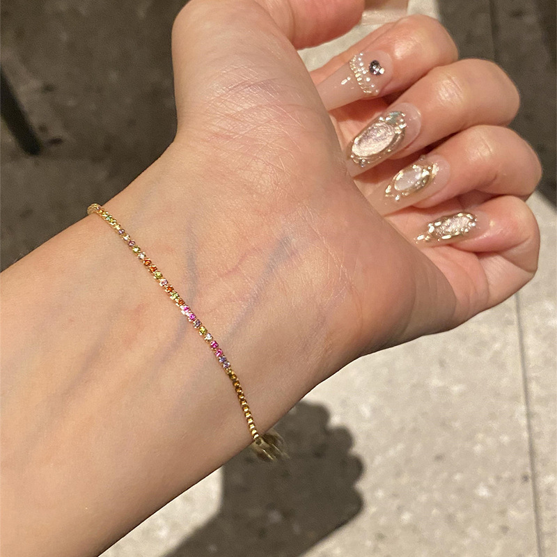 Gold Chain with Colorful Zircon Square Beads Bracelet, Niche Light Luxury Style, Elegant Bracelet with a High-End Feel, Fashionable and Versatile Trendy Jewelry Gold Chain with Colorful Zircon Square Beads Bracelet, Niche Light Luxury Style, Elegant Bracelet with a High-End Feel, Fashionable and Versatile Trendy Jewelry
