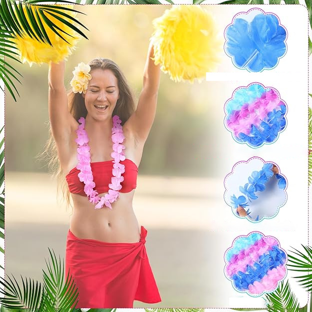 24 pares de guirlandas hawaianas a granel guirlandas tropicales collares hawaianos decoración de cumpleaños fiesta de playa hawaiana