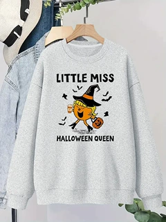 Halloween Pumpkin & Letter Print Sweatshirt, Casual Long Sle