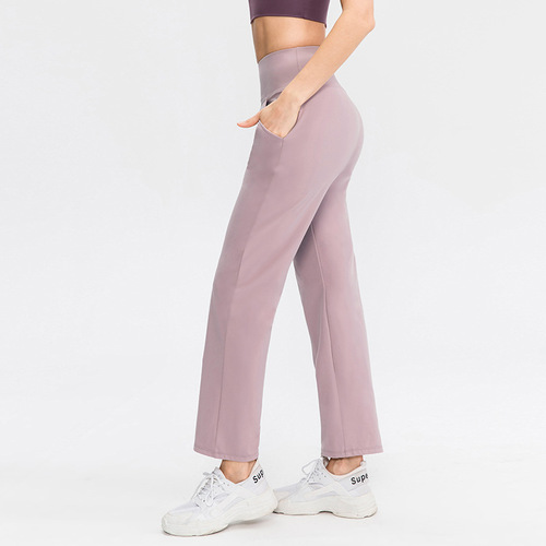 Loose yoga pants for women, double-sided nude feeling, skin-friendly high-waisted elastic fitness training pants, running sports pants 02334