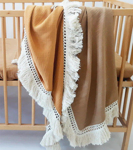 New European and American Children's Blanket, Baby Gauze Double Layer Pure Cotton Bath Wrap, Infant Fringe Blanket