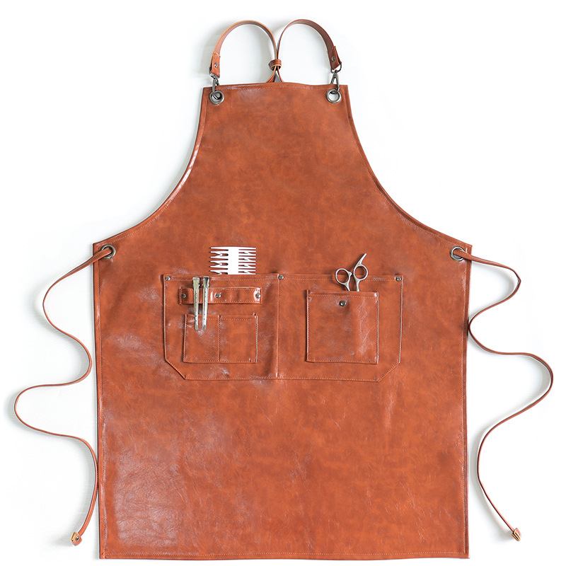 Delantal de cuero de PU de Amazon transfronterizo, cuero de caballo loco, cintura de cocina para el hogar, mono de restaurante, delantal impermeable, impresión