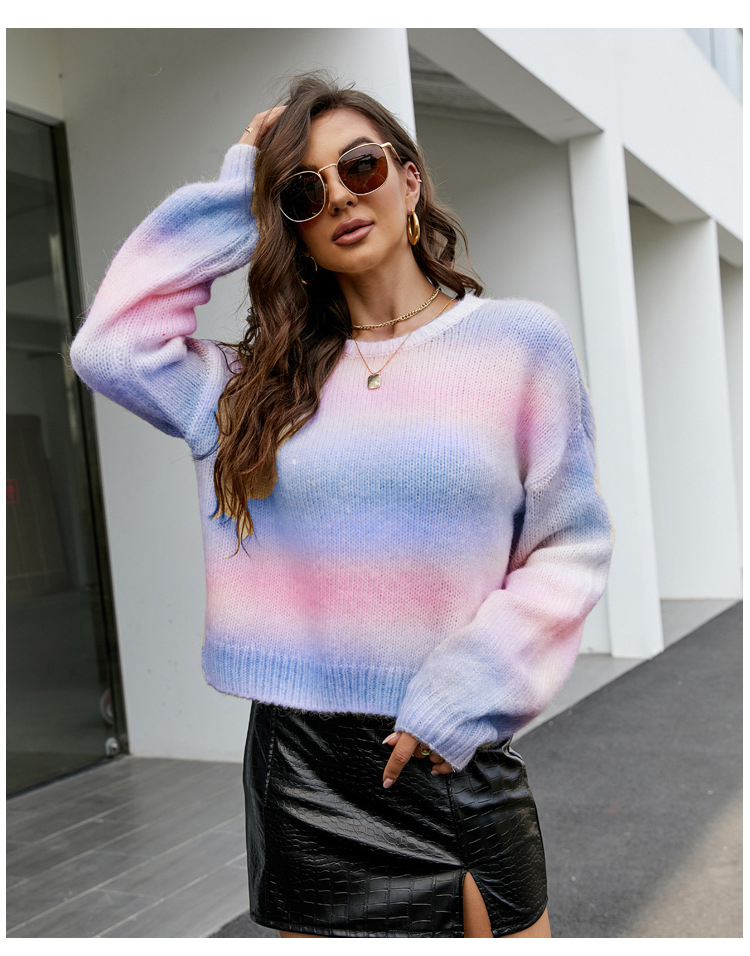 Gradient Color Knitted Long-Sleeved Sweater NSYH97064