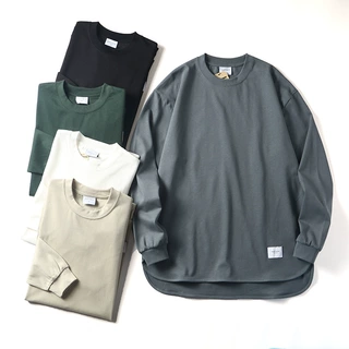 日系高品！棉质亲肤舒适 外单男秋季休闲纯色圆领长袖T恤打底衫M