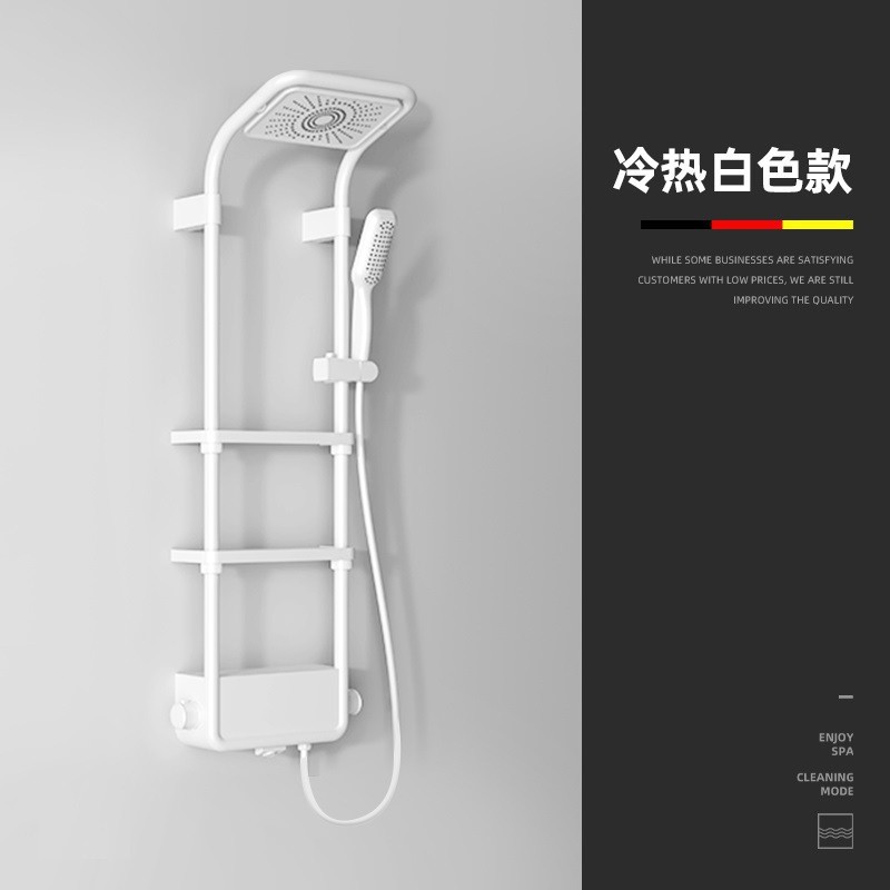 Pistola uno por uno gris blanco ducha cabeza traje sobrealimentado almacenamiento rack pantalla digital ducha casa Baño ducha