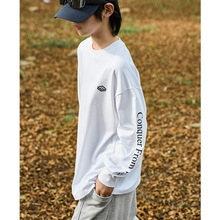 侧印设计感长袖打底衫中大男童t恤宽松休闲白蓝经典色2025秋新款