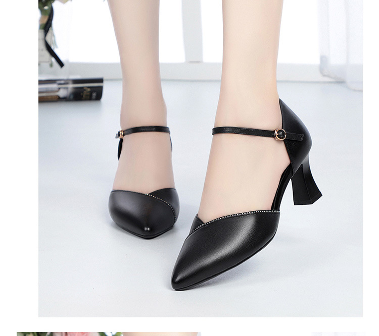 Sandal quai ngang da thật gót vuông mũi nhọn cho nữ, giày cao gót hở mũi kiểu dáng sang trọng — Màu be chi tiết 22