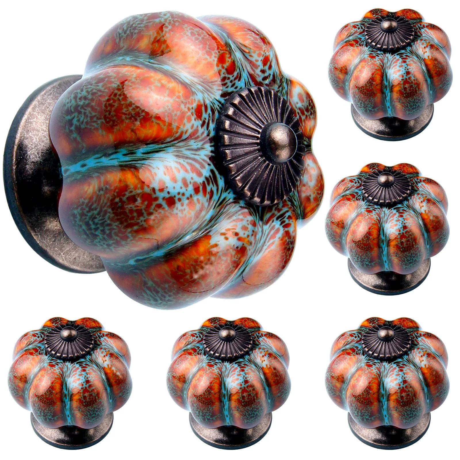 Cross-border Amazon Cabinet Pumpkin Shape Ceramic Handle Retro Cabinet Drawer American Handle