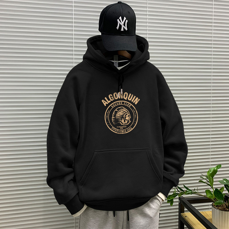 Primavera y otoño pesado suéter con capucha de los hombres marca moda invierno Top HOODIE más terciopelo abrigo americano pareja pullover