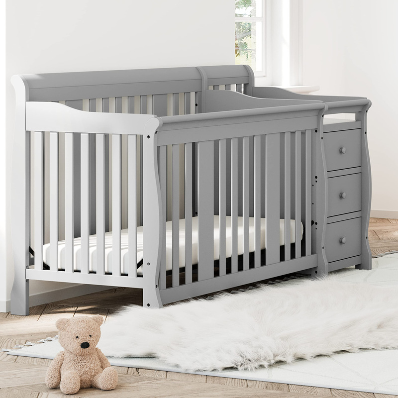 Multifunctional Baby Crib and Changing Table, Standard Baby Mattress, Toddler Bed and Full-Size Bed Conversion