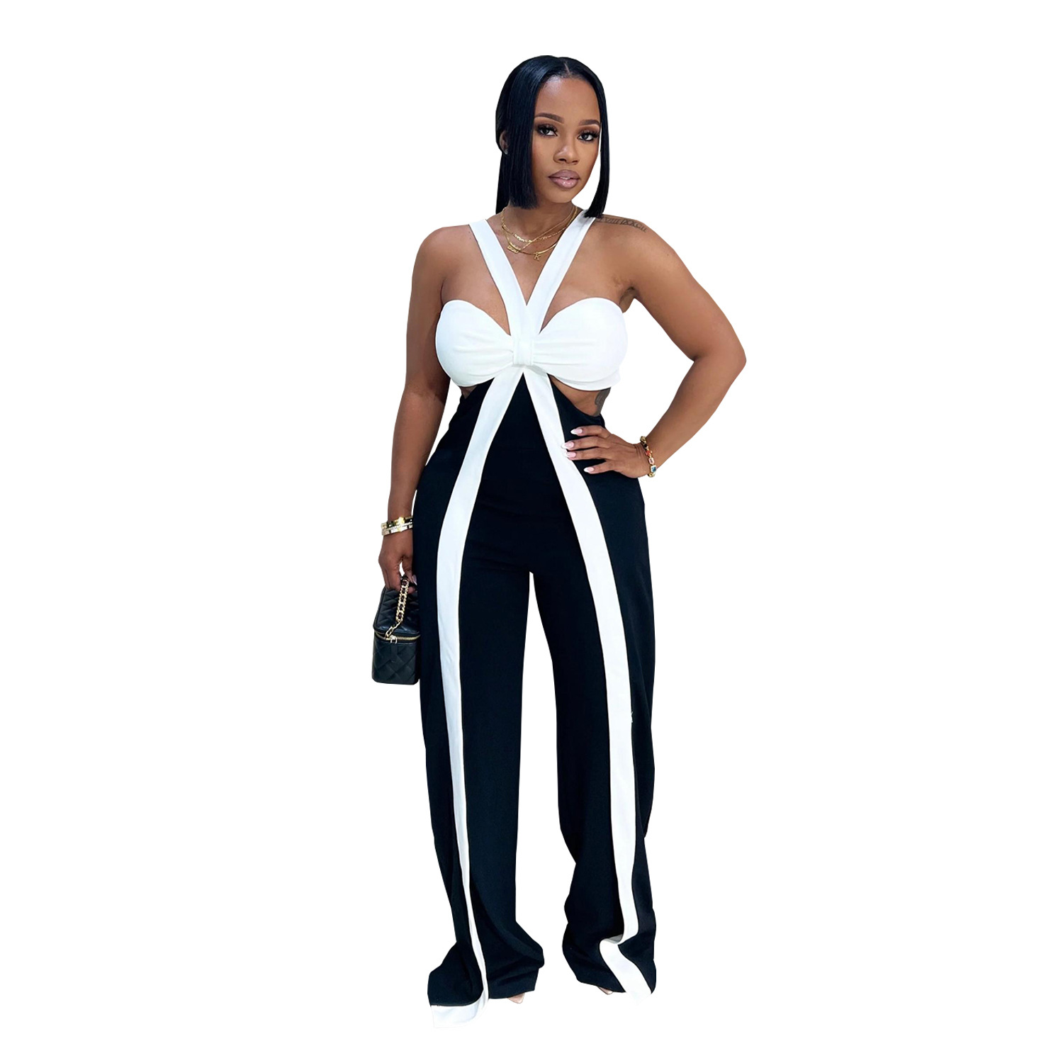 C7539 Aliexpress transfronterizo amazon moda europea y americana de mujer correa de hombro sexy pechos casuales pantalonés de piernas