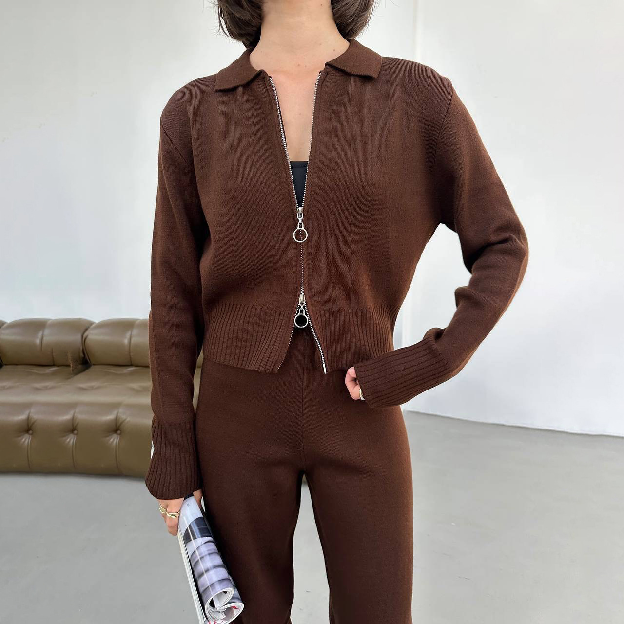 Women's Knitted Sweater And Wide-leg Pants Set Loungewear_voghion.com