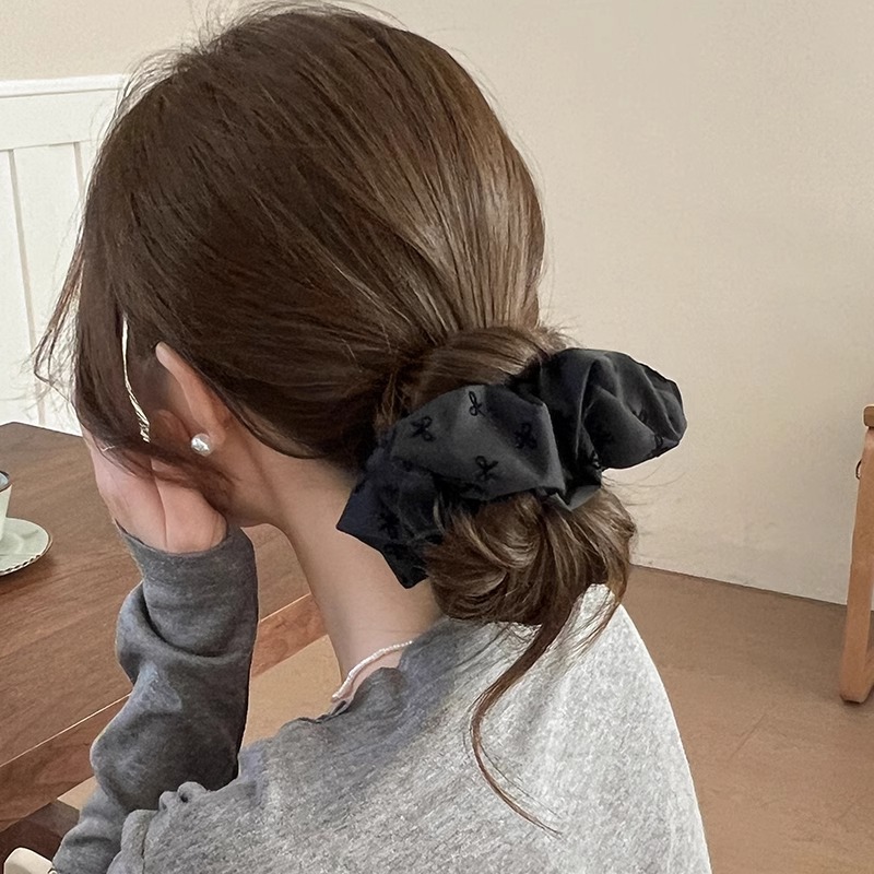 Francés punto de onda gris negro arco de bolas de cabello de bolas de cabello de alta elasticidad correa de cabello joyas de cabello