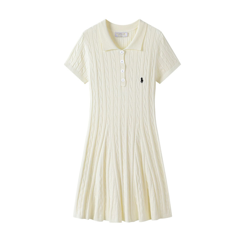 Twist Short-Sleeved Knitted Dress Summer Women's a Version Slim Waist Slimming Look Casual Polo Collar Knee-Length Mid-Skirt Twist Short-Sleeved Knitted Dress Summer Women's a Version Slim Waist Slimming Look Casual Polo Collar Knee-Length Mid-Skirt