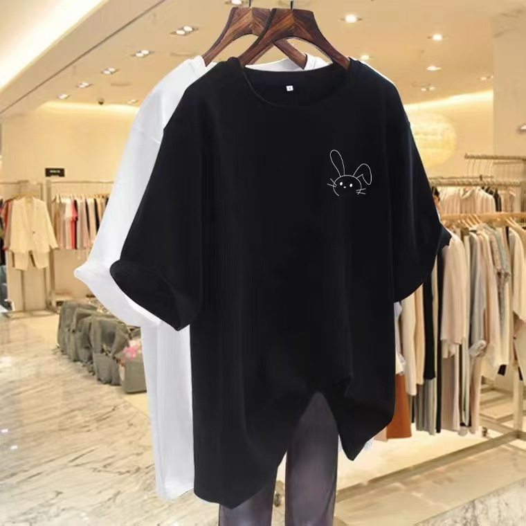 Tシャツの女性の夏の半袖の2024年の新型の愛の純綿の中で長いタイプのゆったりしているヨーロッパの商品のtシャツの服の婦人服の上で