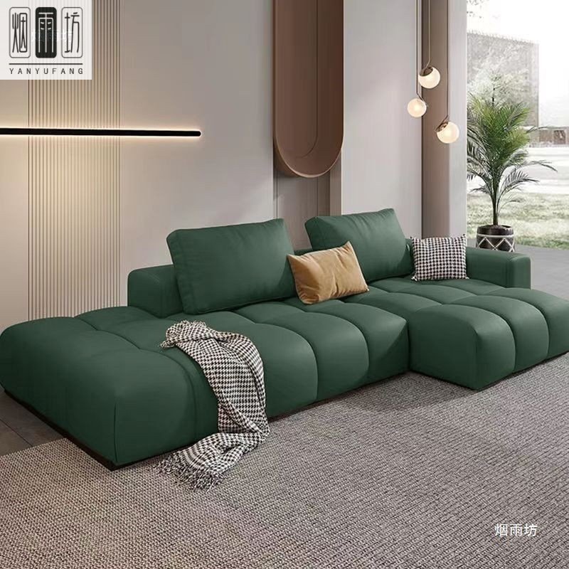 Cream-style genuine leather sofa for the living room, made of top-grade cowhide, modern and simple, straight-line design, suitable for both small and large spaces, three-seater Italian-style sofa