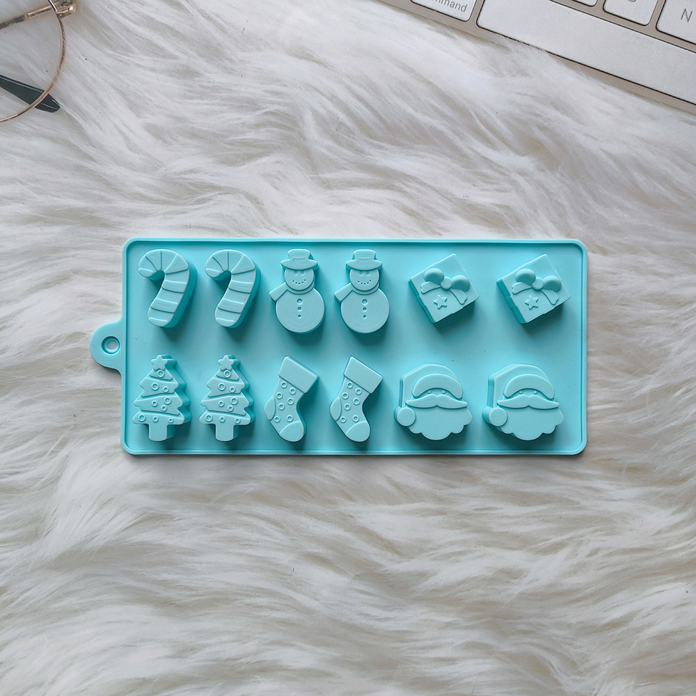 12 molde de pastel de silicona chocolate de Navidad 451 muñeco de nieve calcetines árbol DIY dulces moldes de hielo para hornear