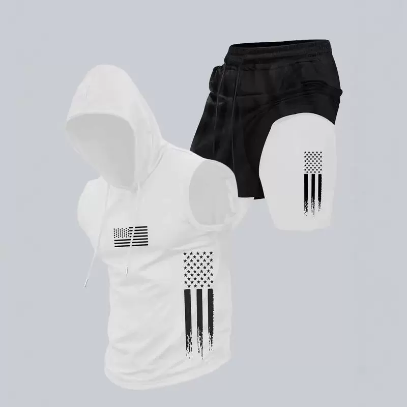 2026亚马逊跨境新款男士夏季连帽户外运动休闲套装百搭时尚现货