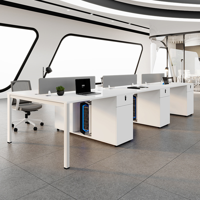 Mesa y silla de oficina de personal combinación blanca minimalista moderna para cuatro personas 2 tarjetas de personal 4 mesa de oficina