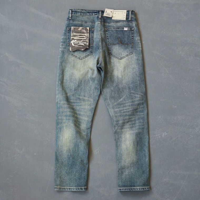 Vintage jeans nostálgicos japoneses sin bala ocio lavado con agua, tubo recto azul americano pantalones de hombre