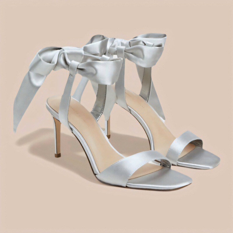 Bow Strap High Heels Women's 2025 Summer New Beautiful Fairy Style Dress Satin Sandals