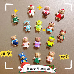 Cartoon Christmas Bear Summer and Winter Three-dimensional Bear Refrigerator Sticker Decorative Sticker Magnet Attracting Iron DIY Couple Bear