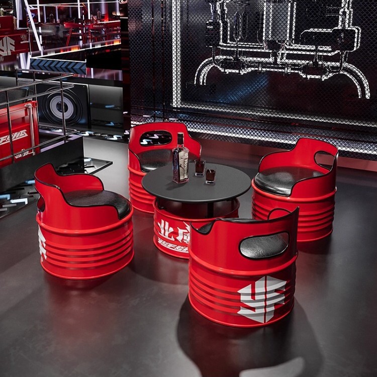 Industrial Style Bar Table and Chair Set, Trendy and Creative Iron Art Oil Drum Billiards Table, Coffee Shop, Lounge Sofa
