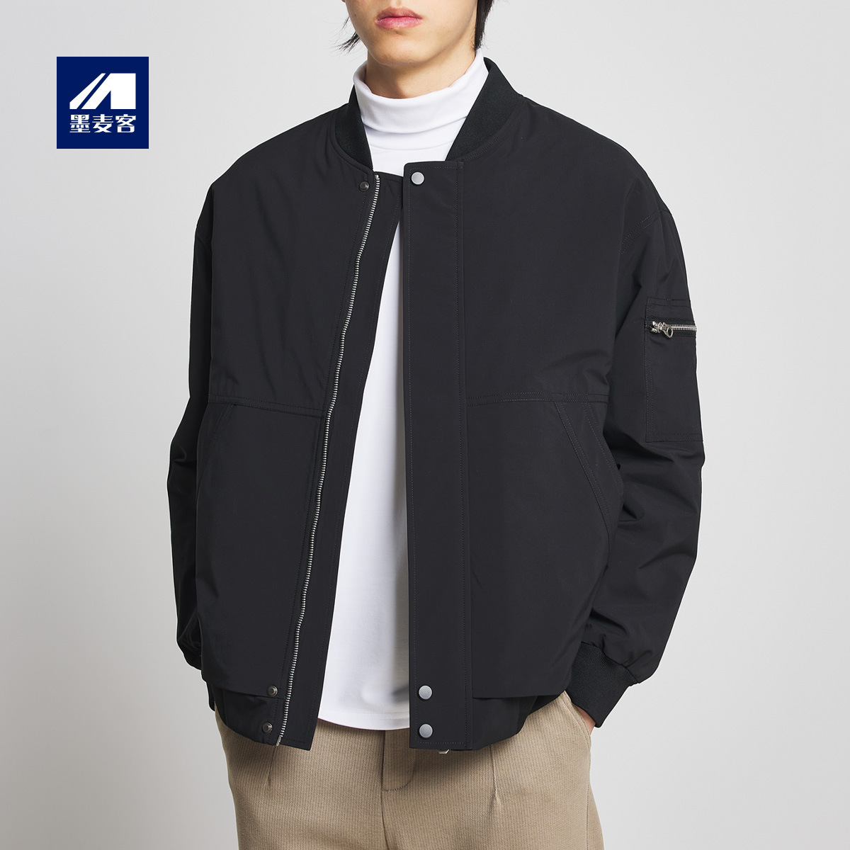 墨麦客男装棒球领厚款夹克男2025冬季新款纯色男士棉服外套87041.